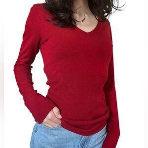 Mexx Women’s V-Neck Long Sleeve Red Sweater with Buttons- Size XS